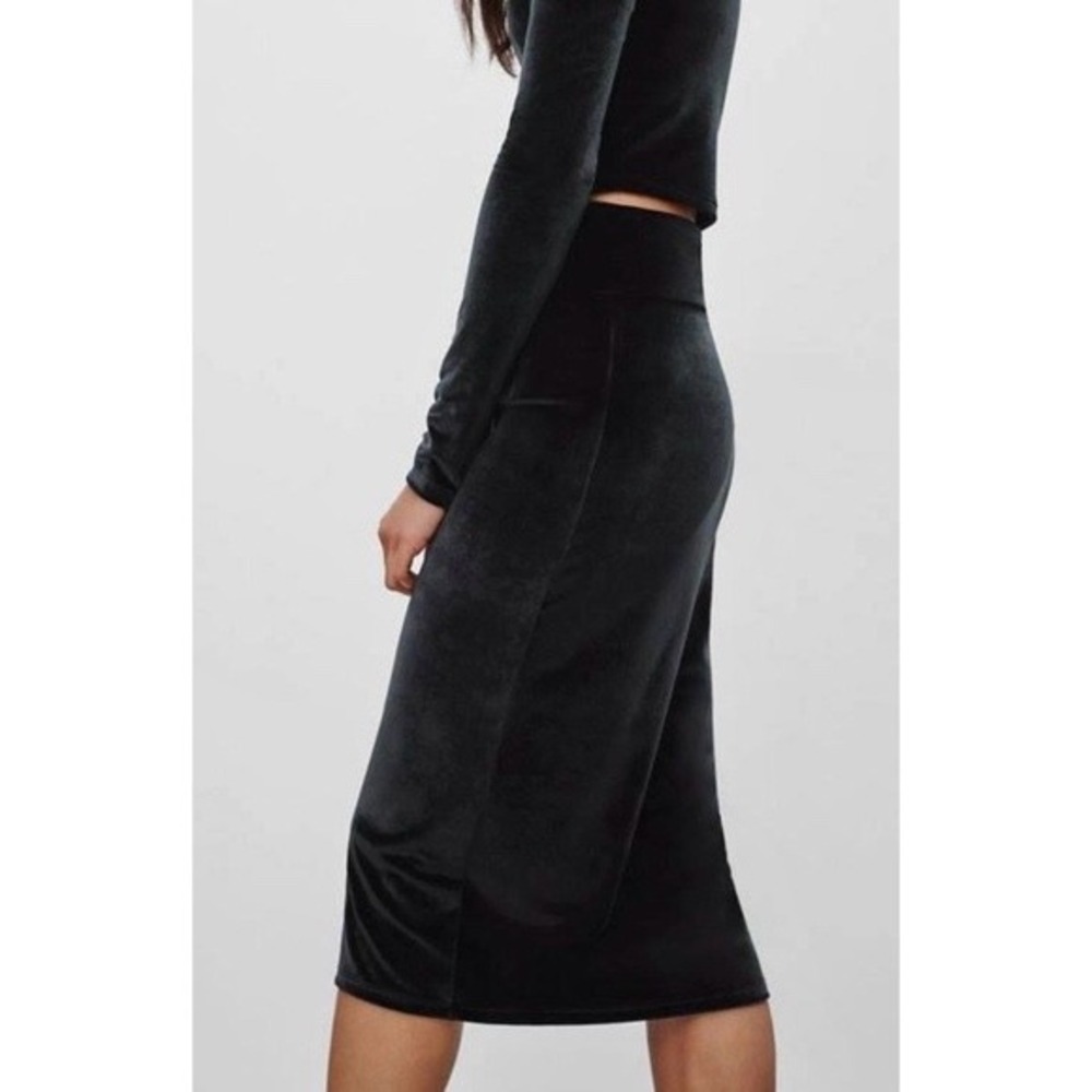 Wilfred Free Black Velour Velvet Midi Pencil Skirt Size L